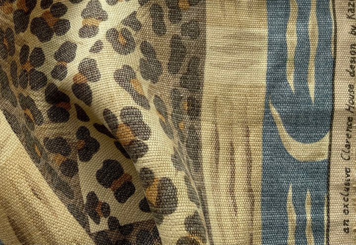 Couture Mid to Heavy-Weight Leopard & Denim Abstractions Linen (Made in Italy)