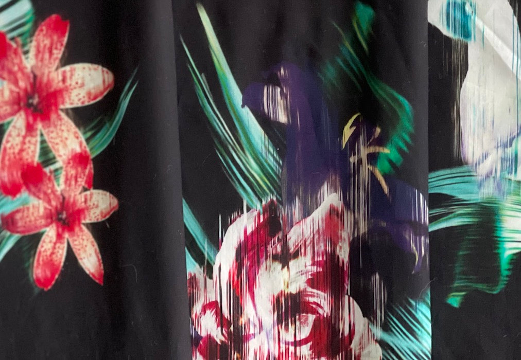 Roberto Cavalli Painterly Tropical Blooms Semi-Sheer Cotton Voile (Made in Italy)
