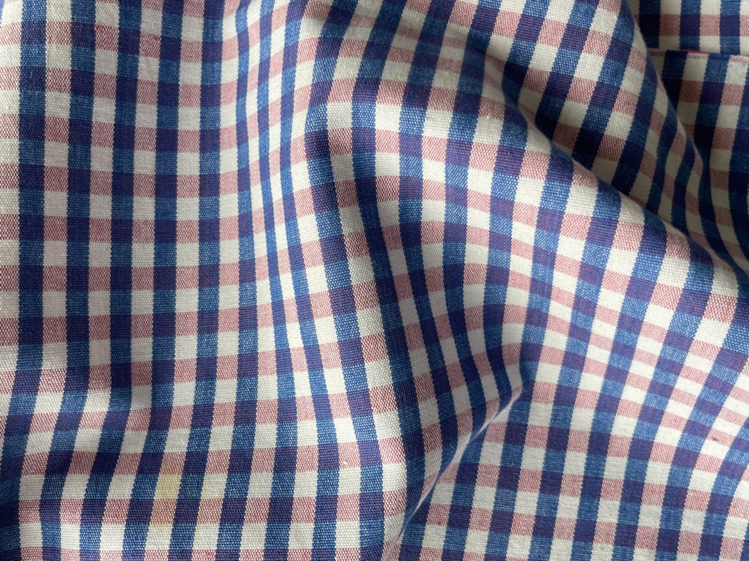 Pink, Blue & White 1/4" Yarn-Dyed Tablecloth Check Cotton (Made in USA)