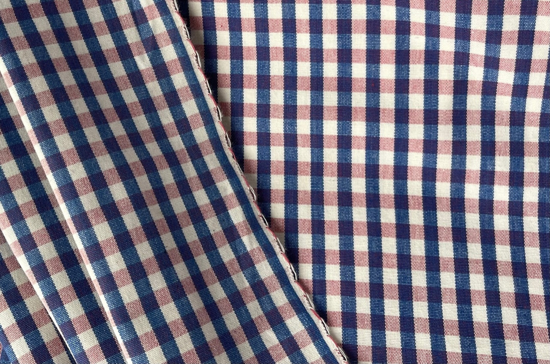 Pink, Blue & White 1/4" Yarn-Dyed Tablecloth Check Cotton (Made in USA)