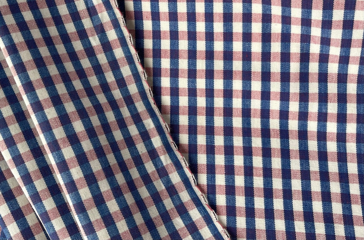 Pink, Blue & White 1/4" Yarn-Dyed Tablecloth Check Cotton (Made in USA)