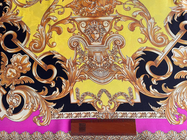 34.5" Panel -  Baroque Ravishing Aphrodite & Cupids Silk Crepe De Chine (Made in Italy)