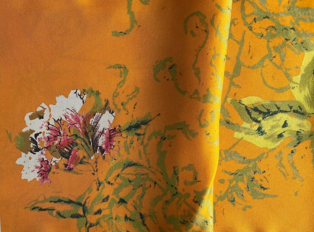 Couture Delicate Lilies on Honeyed Butterscotch Silk Twill (Made in Italy)