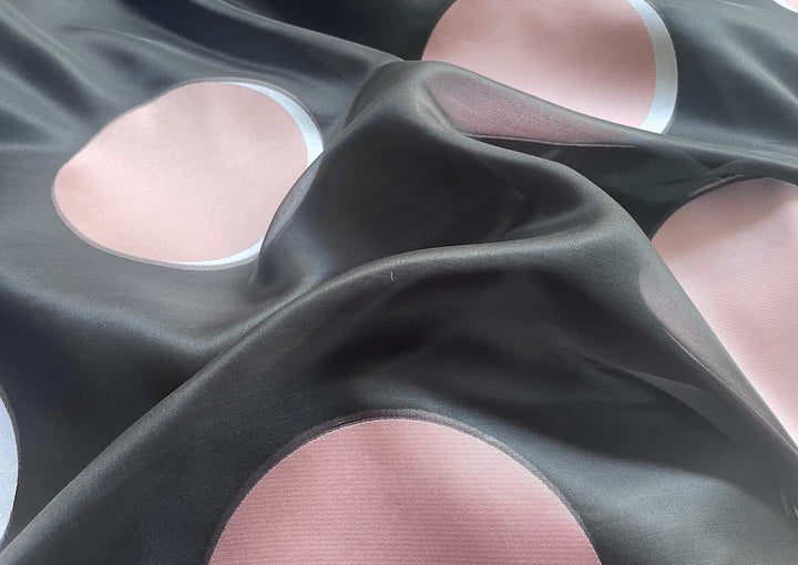 Couture Sheer Shadowbox Pink Lemonade 5.5" Circles on Jet Black Silk Organza  (Made in Italy)
