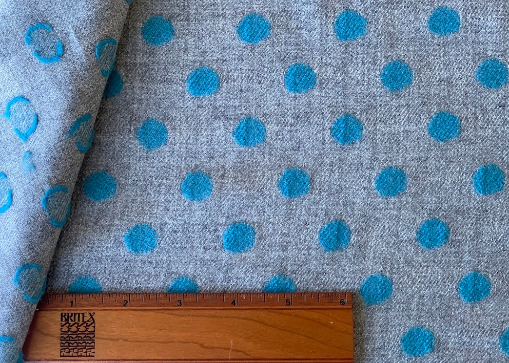 Soft Turquoise Dotted Grey Wool Flannel
