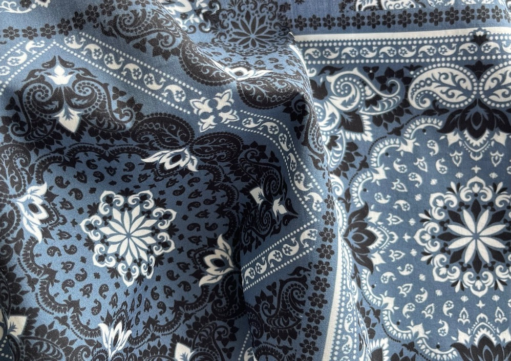 Cotton Fabric, Jill Sander Steel Blue Intricate Bandana Cotton Lawn (Made  in Italy) – Britex Fabrics