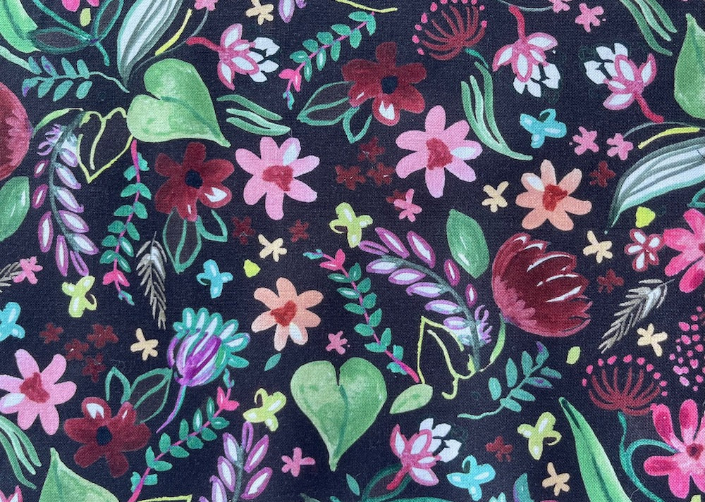 Sweet Folklore-Inspired Jade, Taffy & Wine Floral Quilting Cotton