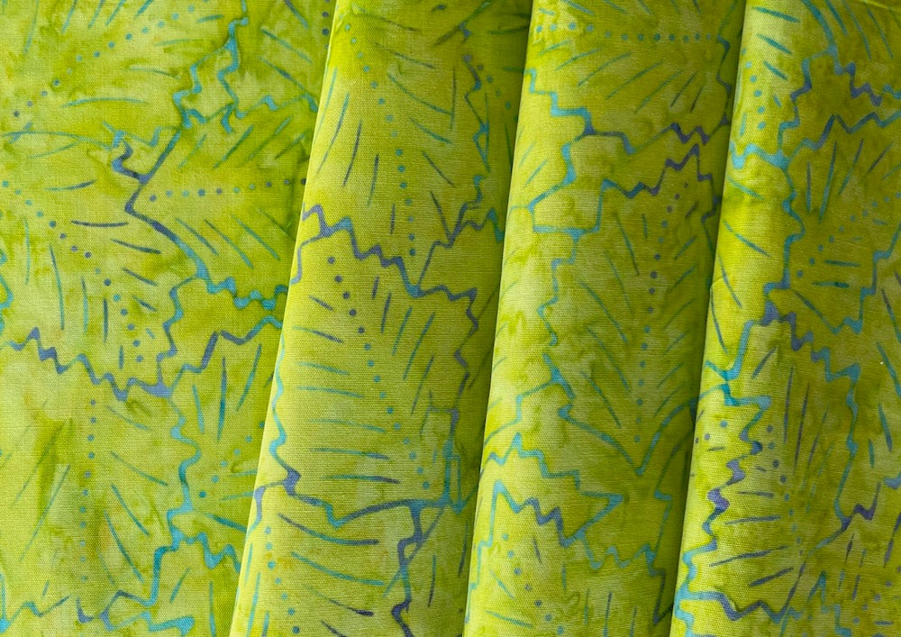 Chestnut Oak Leaves on Lime Cotton Batik (Made in Indonesia)