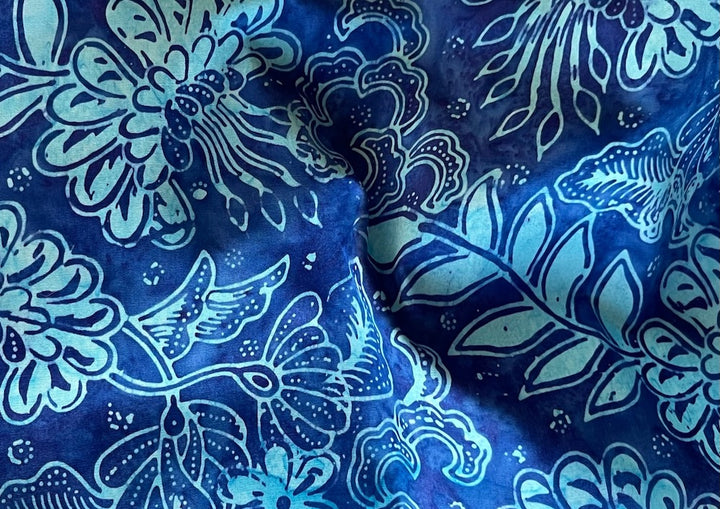 Nightime Tropical Flowers on Cobalt Cotton Batik (Made in Indonesia)