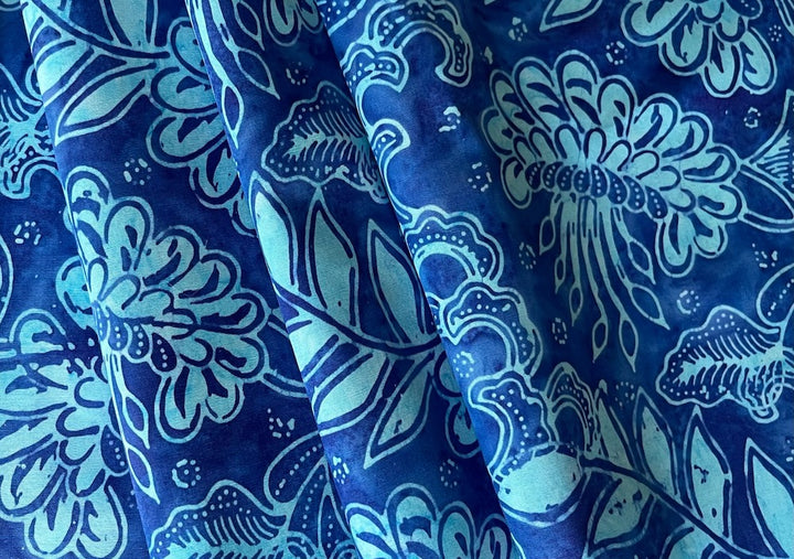 Nightime Tropical Flowers on Cobalt Cotton Batik (Made in Indonesia)