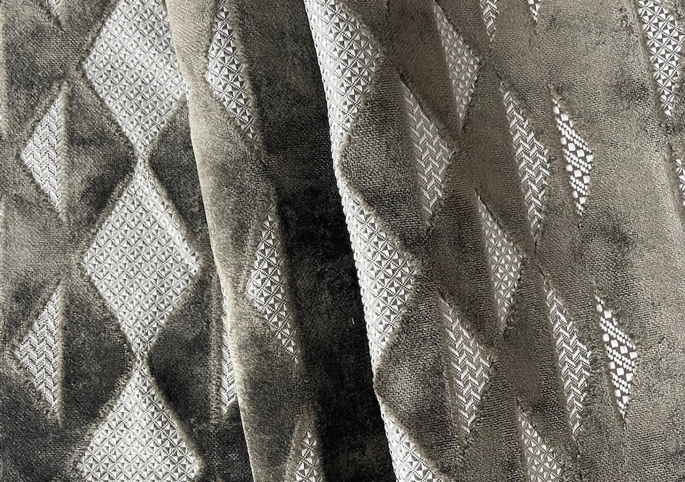 Art Deco Geometric Mushroom & Taupe Viscose Blend Jacquard-Velvet (Made in Belgium)