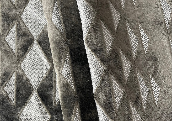 Art Deco Geometric Mushroom & Taupe Viscose Blend Jacquard-Velvet (Made in Belgium)
