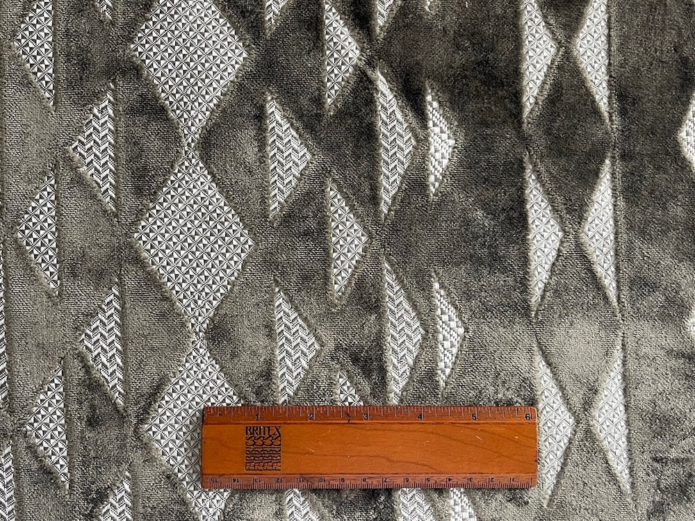 Art Deco Geometric Mushroom & Taupe Viscose Blend Jacquard-Velvet (Made in Belgium)