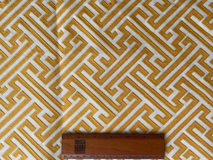 Butterscotch & Ivory Modified Greek Key Maze Stain-Resistant Cotton Blend Tapestry (Made in India)