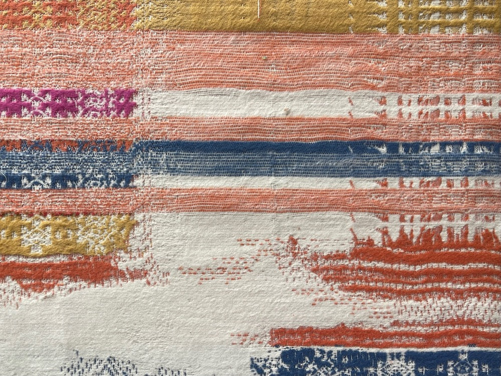 Aztec-Inspired Medallions on Slubbed Brushed Powdered Ivory Cotton (Made in USA)