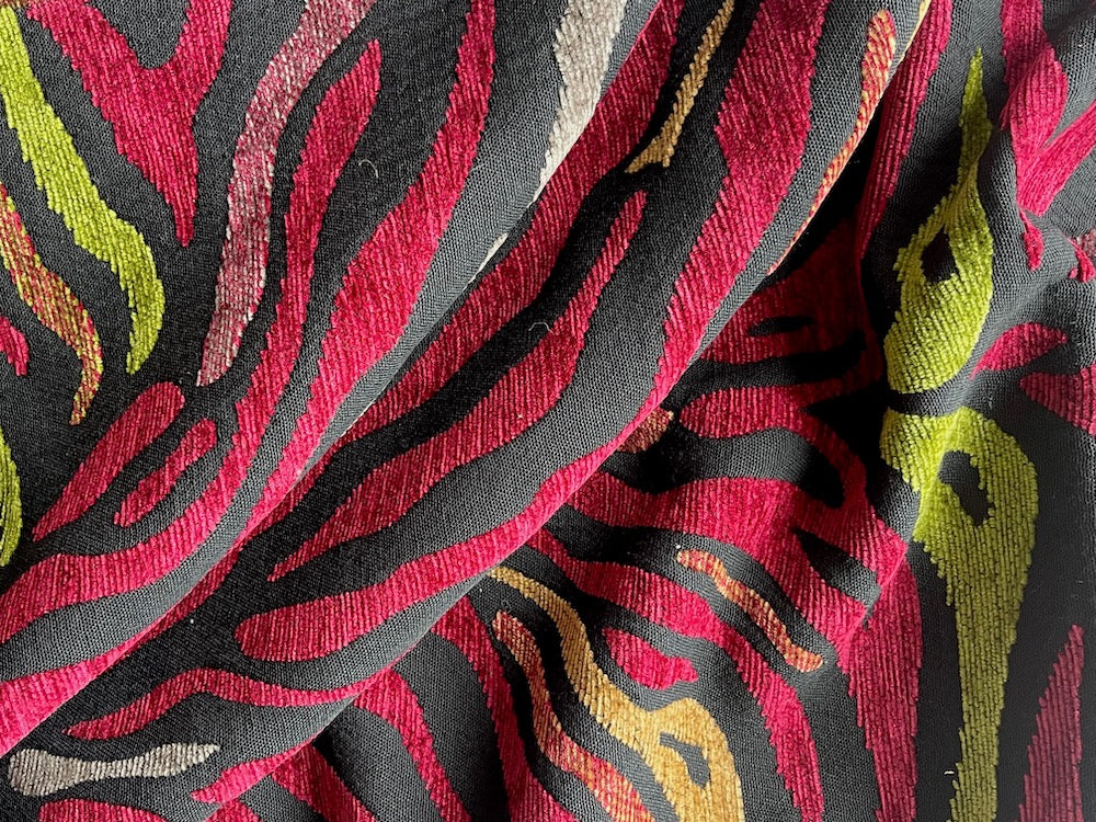 Spicy Tiger-Licious Raspberry, Lime & Sand Rayon Blend Chenille (Made in India)