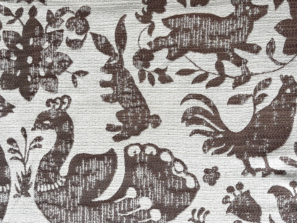 Whimsical Wenge-Colored Roaming Creatures Textured Rayon Blend (Made in Spain)