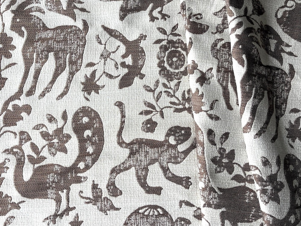 Whimsical Wenge-Colored Roaming Creatures Textured Rayon Blend (Made in Spain)