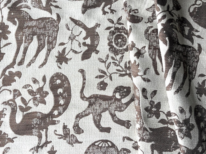 Whimsical Wenge-Colored Roaming Creatures Textured Rayon Blend (Made in Spain)