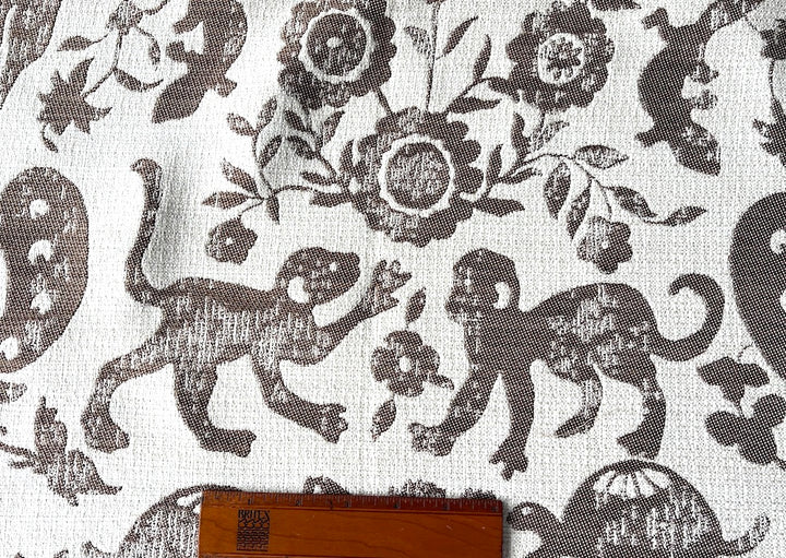 Whimsical Wenge-Colored Roaming Creatures Textured Rayon Blend (Made in Spain)
