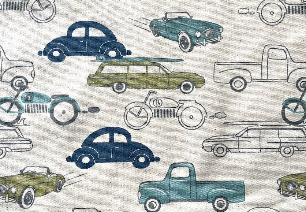 Lighter-Weight Vintage Classic Roadsters, Cars, Scooters & Trucks on Natural Cotton Canvas (Made in USA)