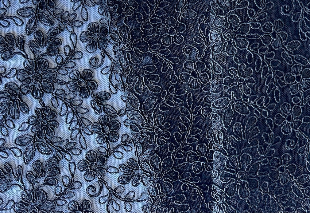 Classic Ink Black Scalloped Vining Floral Cotton Lace Fabric Classic Ink Black Scalloped Vining Floral Cotton Lace Fabric