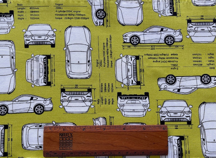 Schematic Automotive Designs Chartreuse Quilting Cotton (Made in Japan)