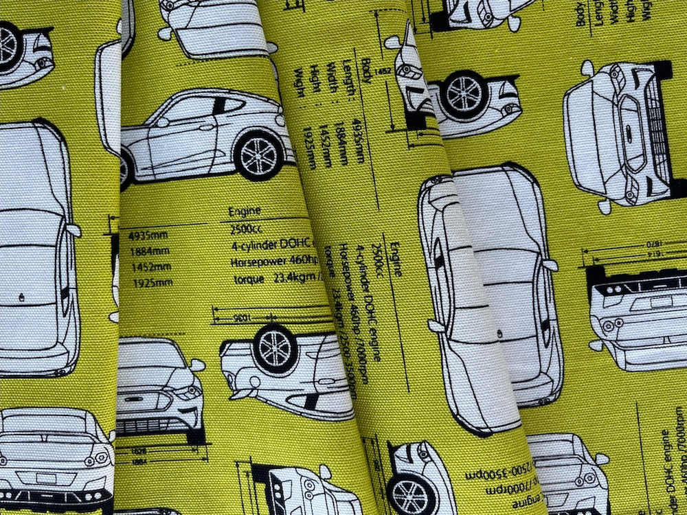 Schematic Automotive Designs Chartreuse Quilting Cotton (Made in Japan)
