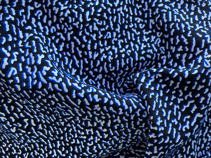 63" Panel -  Royal Blue & Black Mock Pointillist Viscose Crepe (Made in Italy)