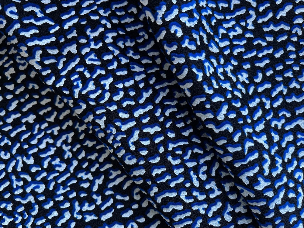 63" Panel -  Royal Blue & Black Mock Pointillist Viscose Crepe (Made in Italy)