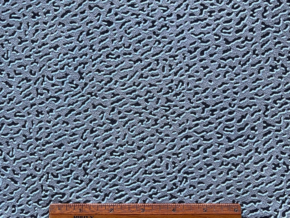 63" Panel -  Flocked Black & Pale Blue Mock Pointillist Viscose Crepe (Made in Italy)