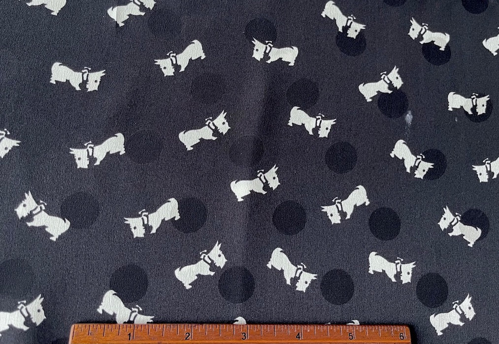 Adorable Scottie Dogs Black Silk Satin Dotted Jacquard (Made in Italy)