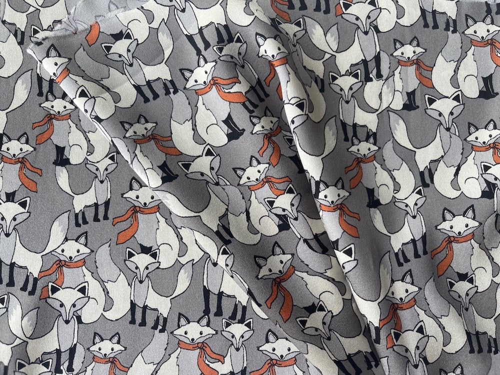 Silk Fabric, Dapper Foxes Pearl Grey Stretch Silk Satin Charmeuse (Made ...