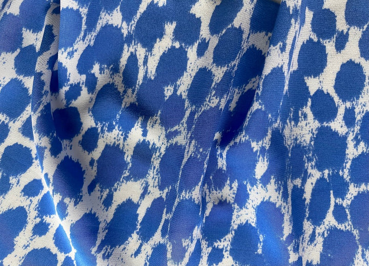 Couture Royal Blue & White Leopard Silk Crepe De Chine (Made in Italy)