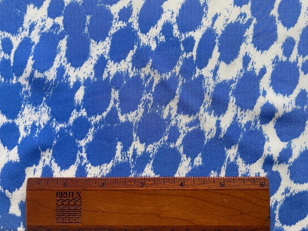 Couture Royal Blue & White Leopard Silk Crepe De Chine (Made in Italy)