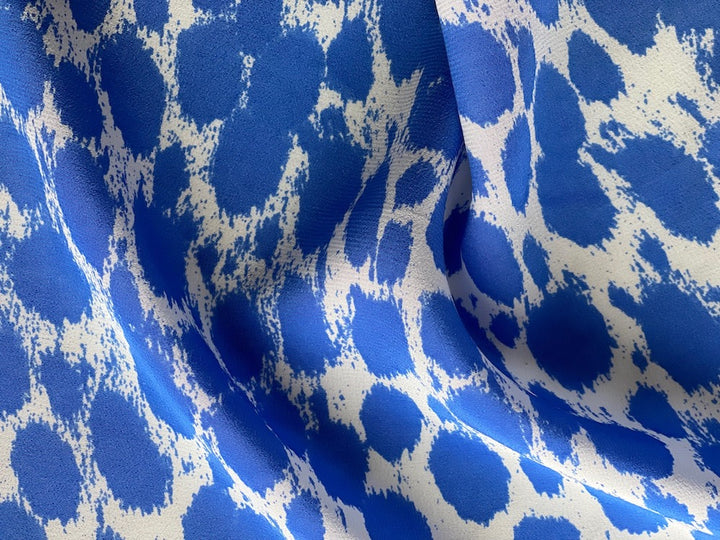 Couture Royal Blue & White Leopard Silk Crepe De Chine (Made in Italy)