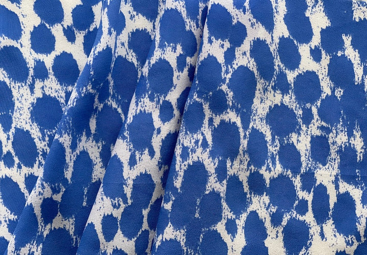 Couture Royal Blue & White Leopard Silk Crepe De Chine (Made in Italy)