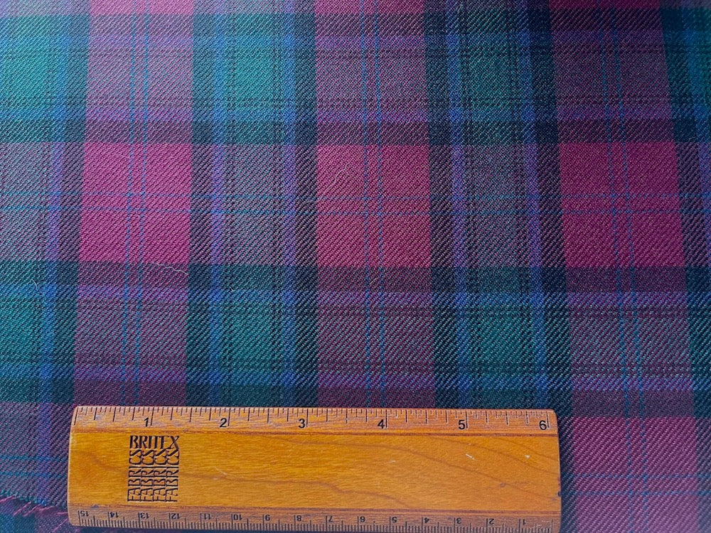 Wine, Bottle Green & Navy Virgin Wool Twill Tartan Plaid (Made in Italy)