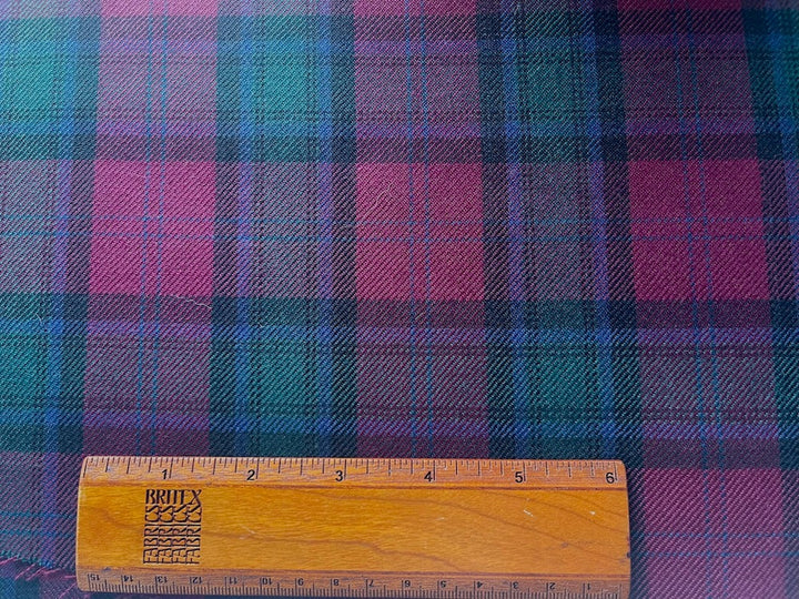 Wine, Bottle Green & Navy Virgin Wool Twill Tartan Plaid (Made in Italy)
