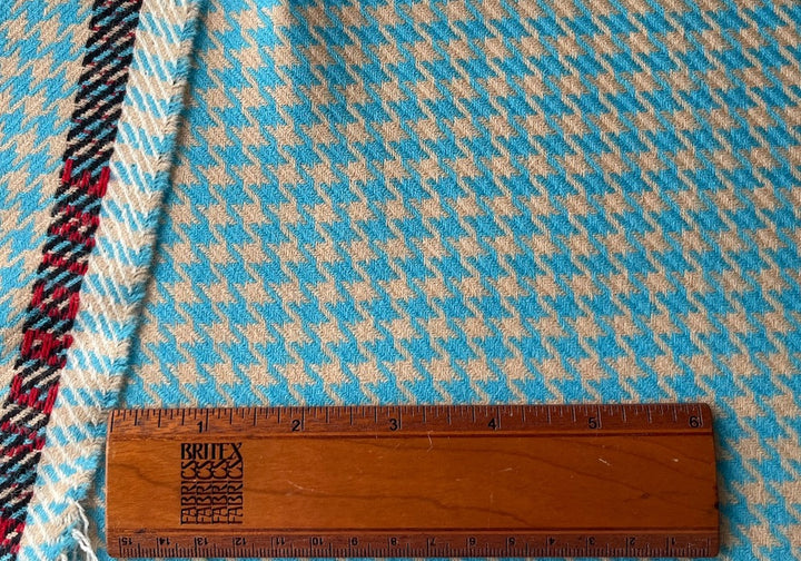 Turquoise Blue & Camel Hounds-Tooth Virgin Wool Twill (Made in Italy)