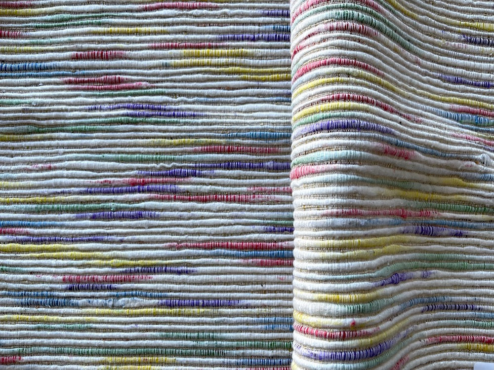 Emerald, Lemon, Raspberry, Iris & Sky Slubby Stripes Cotton & Viscose Tussah (Made in India)