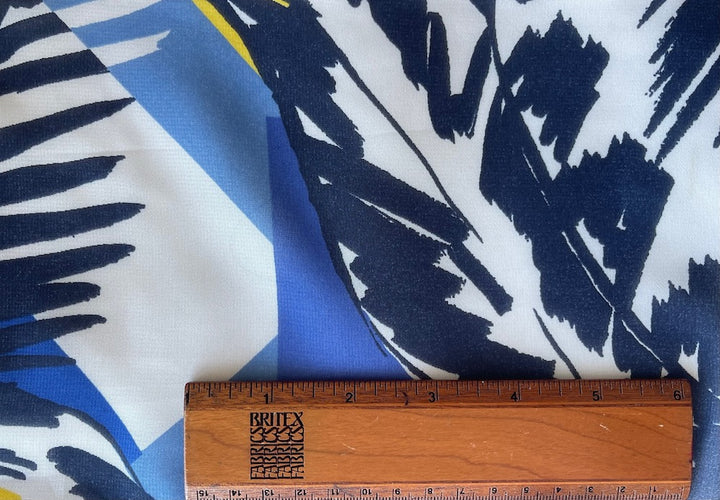 Semi-Sheer Grotta Azzurra Palm Leaves Royal Blue & Lemon Polyester Chiffon (Made in Italy)