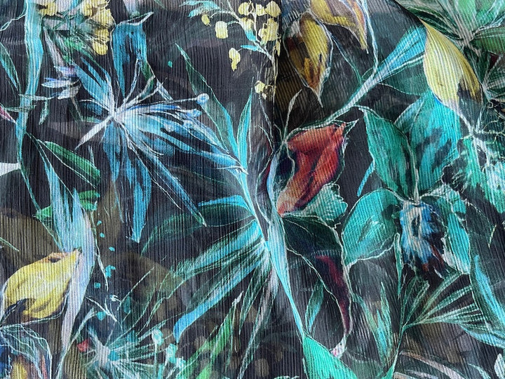 Semi-Sheer Vibrant Mid-Summer Garden Crinkled Polyester Chiffon (Made in Italy)
