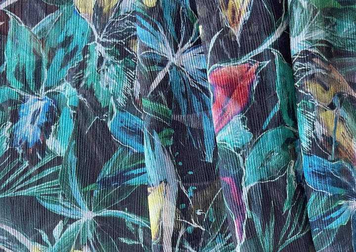 Semi-Sheer Vibrant Mid-Summer Garden Crinkled Polyester Chiffon (Made in Italy)