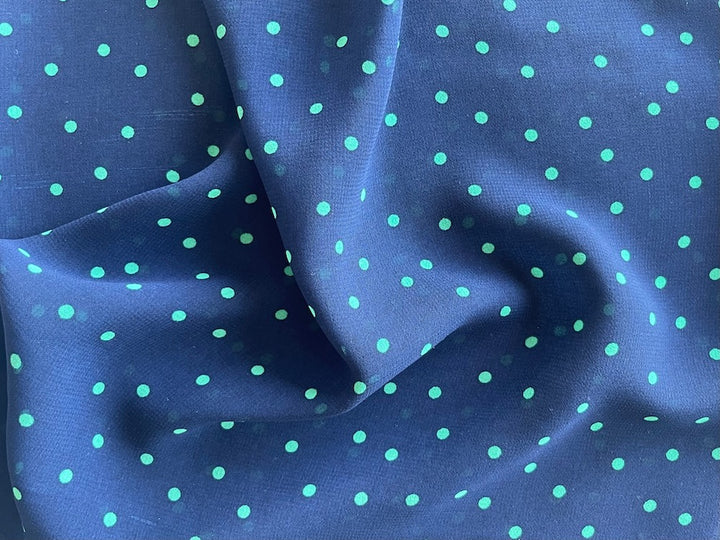 Semi-Sheer Newly Minted Polka Dots Navy Polyester Georgette