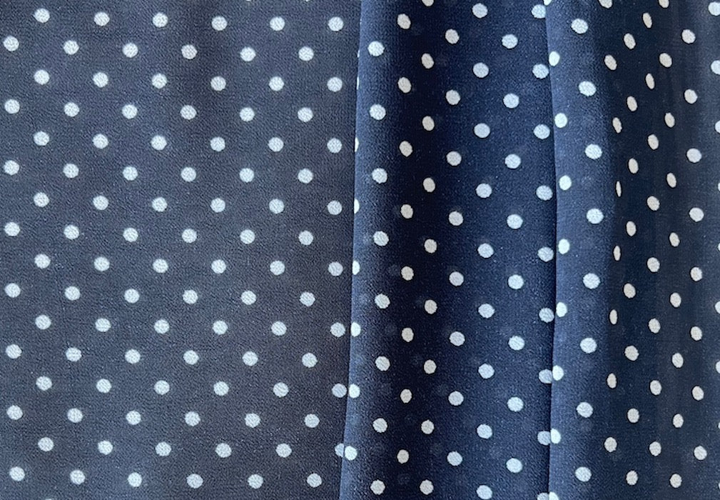 Semi-Sheer White Coin Dots Nautical Navy Polyester Georgette