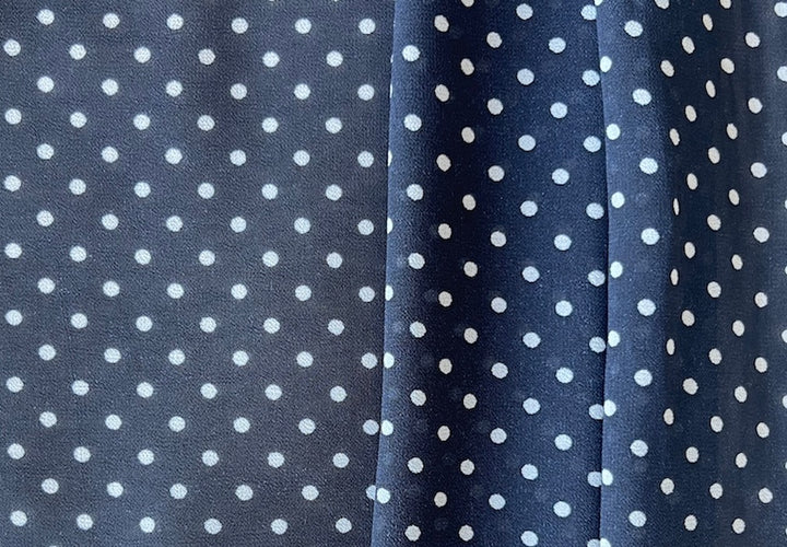 Semi-Sheer White Coin Dots Nautical Navy Polyester Georgette