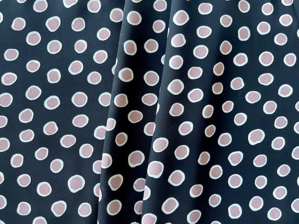 Irregularly Organic Mauve & White Dots on Raven Polyester Georgette
