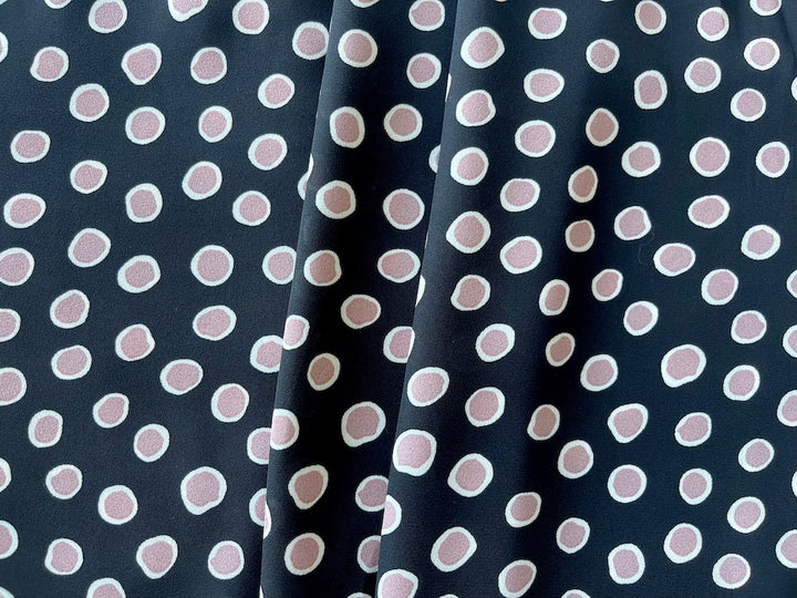 Irregularly Organic Mauve & White Dots on Raven Polyester Georgette