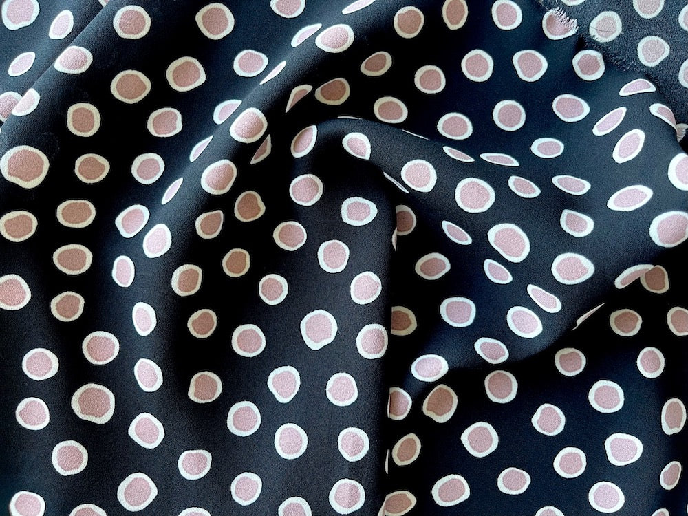 Irregularly Organic Mauve & White Dots on Raven Polyester Georgette